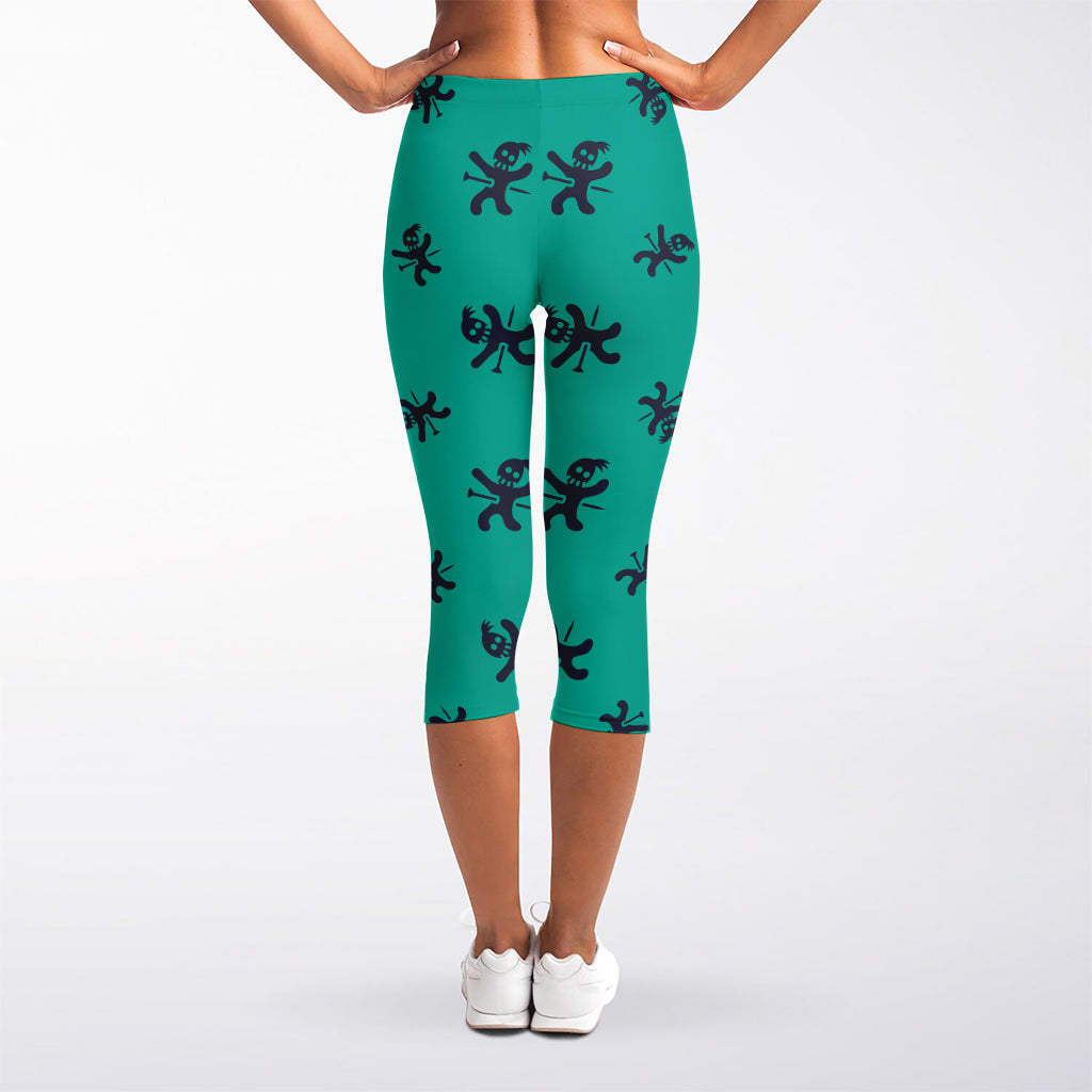 Halloween Voodoo Doll Pattern Print Women's Capri Leggings