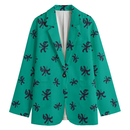 Halloween Voodoo Doll Pattern Print Women's Cotton Blazer