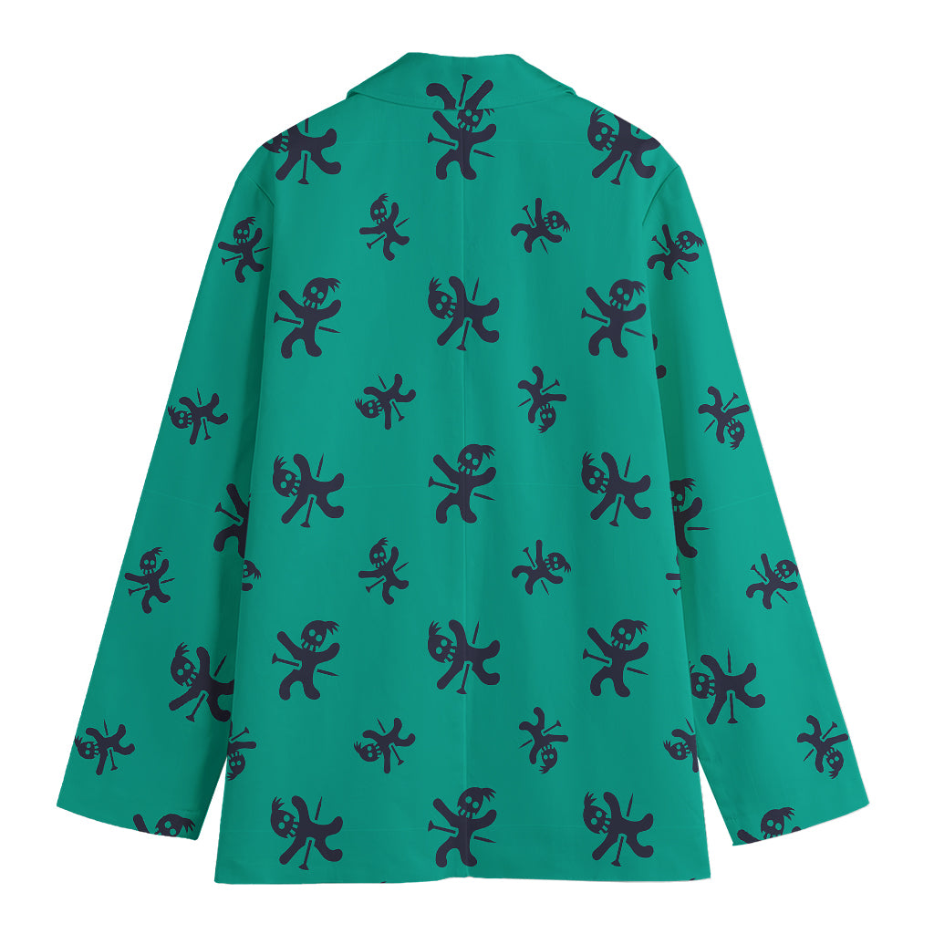 Halloween Voodoo Doll Pattern Print Women's Cotton Blazer
