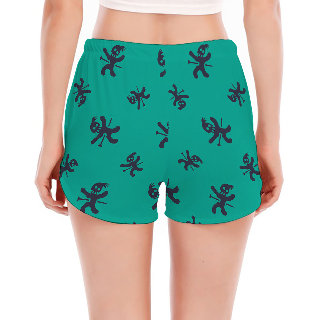 Halloween Voodoo Doll Pattern Print Women's Split Running Shorts