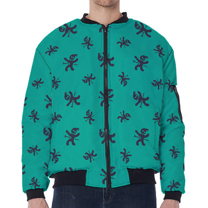 Halloween Voodoo Doll Pattern Print Zip Sleeve Bomber Jacket