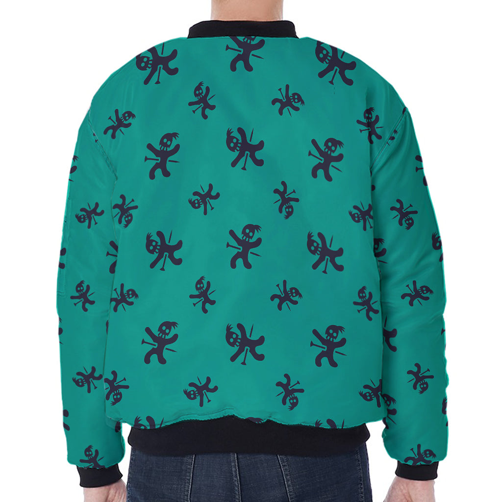 Halloween Voodoo Doll Pattern Print Zip Sleeve Bomber Jacket
