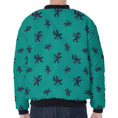 Halloween Voodoo Doll Pattern Print Zip Sleeve Bomber Jacket