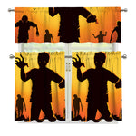 Halloween Walking Zombie Print 3 Piece Kitchen Curtains