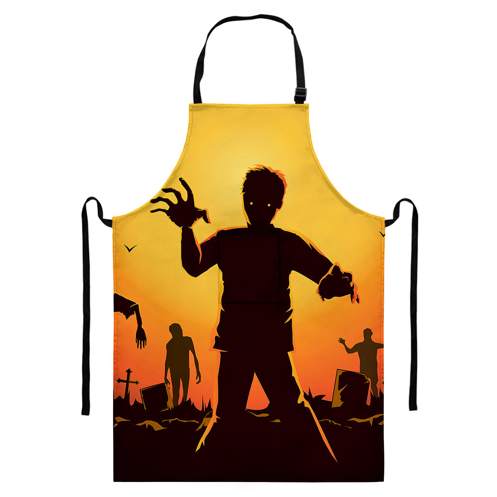 Halloween Walking Zombie Print Bib Apron With Pocket