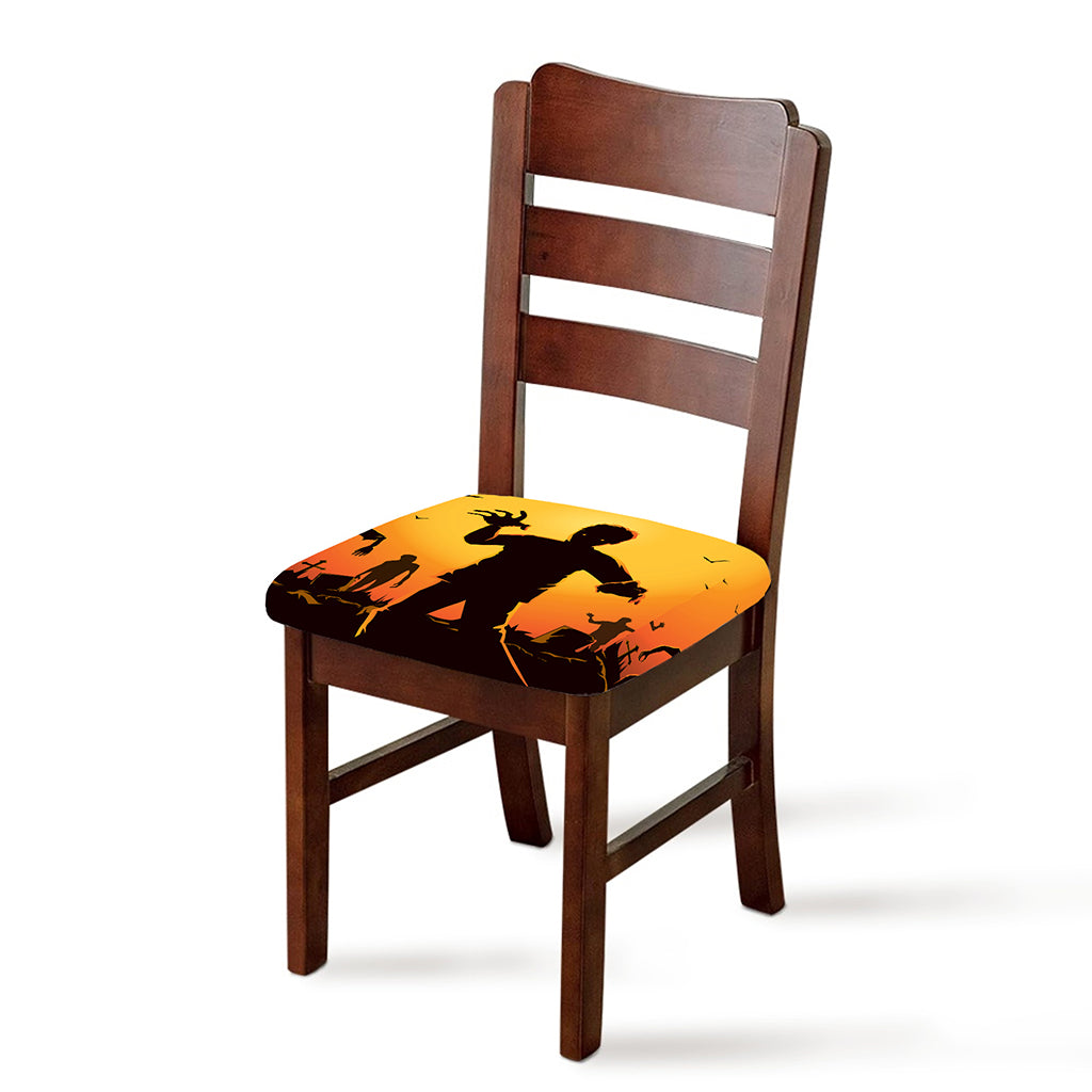 Halloween Walking Zombie Print Chair Cushion Cover