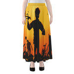 Halloween Walking Zombie Print Chiffon Maxi Skirt