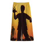 Halloween Walking Zombie Print Cotton Front Slit Maxi Skirt