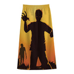 Halloween Walking Zombie Print Cotton Front Slit Maxi Skirt