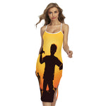 Halloween Walking Zombie Print Cross Back Cami Dress