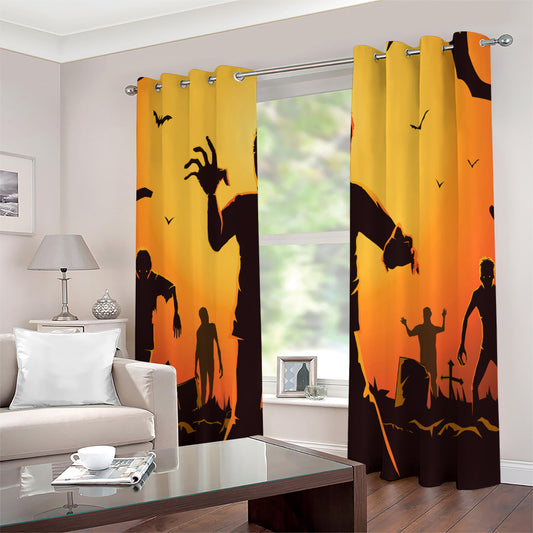 Halloween Walking Zombie Print Extra Wide Grommet Curtains