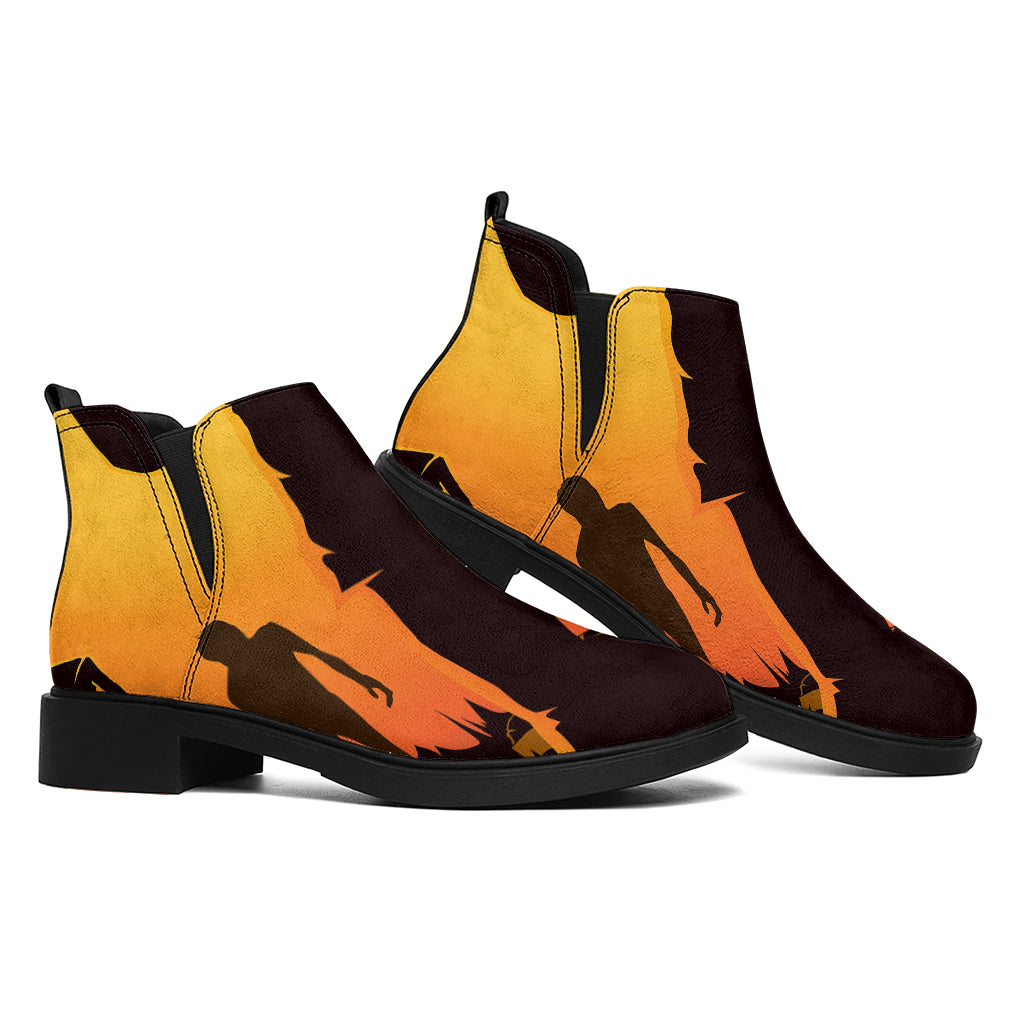 Halloween Walking Zombie Print Flat Ankle Boots
