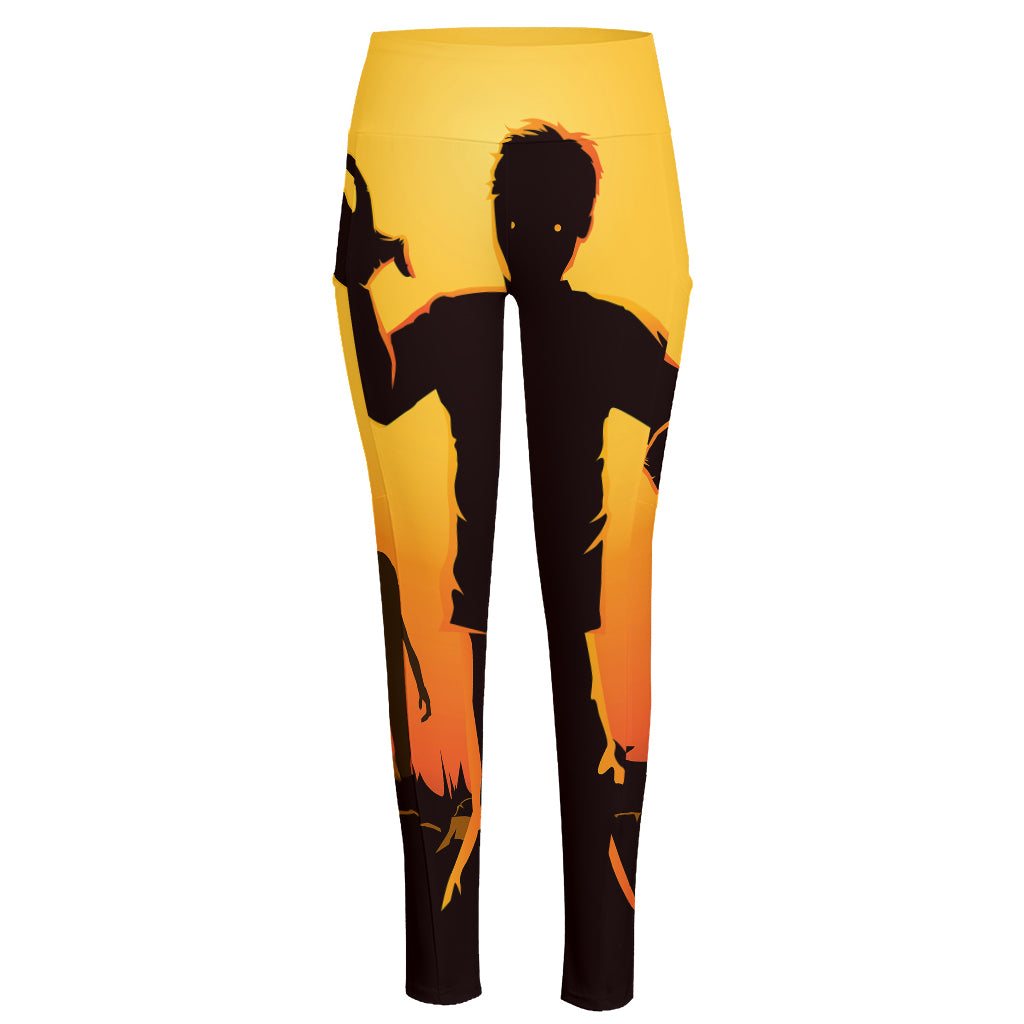 Halloween Walking Zombie Print High-Waisted Pocket Leggings