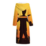 Halloween Walking Zombie Print Hooded Bathrobe