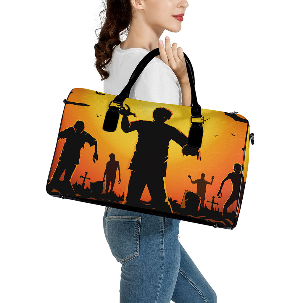 Halloween Walking Zombie Print Leather Duffle Bag
