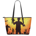 Halloween Walking Zombie Print Leather Tote Bag With Zipper