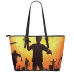 Halloween Walking Zombie Print Leather Tote Bag