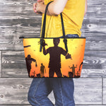 Halloween Walking Zombie Print Leather Tote Bag