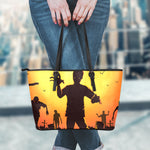 Halloween Walking Zombie Print Leather Tote Bag