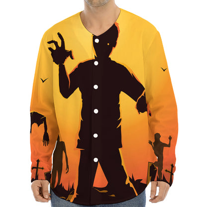 Halloween Walking Zombie Print Long Sleeve Baseball Jersey