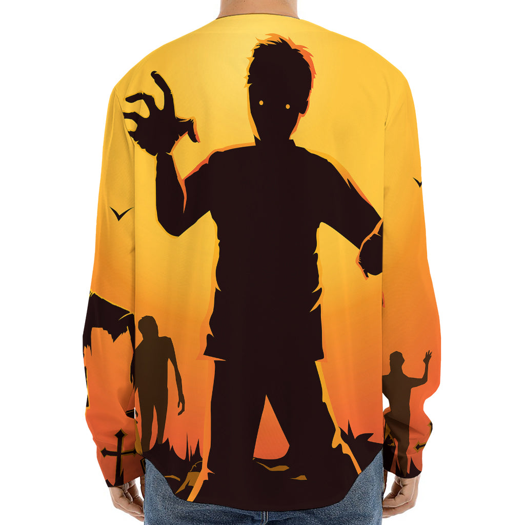 Halloween Walking Zombie Print Long Sleeve Baseball Jersey