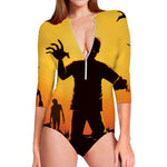 Halloween Walking Zombie Print Long Sleeve Swimsuit