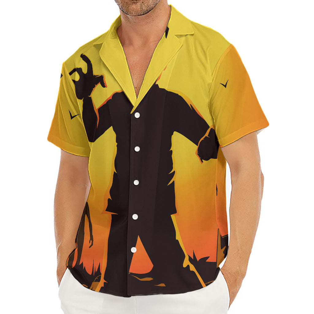 Halloween Walking Zombie Print Men's Deep V-Neck Shirt