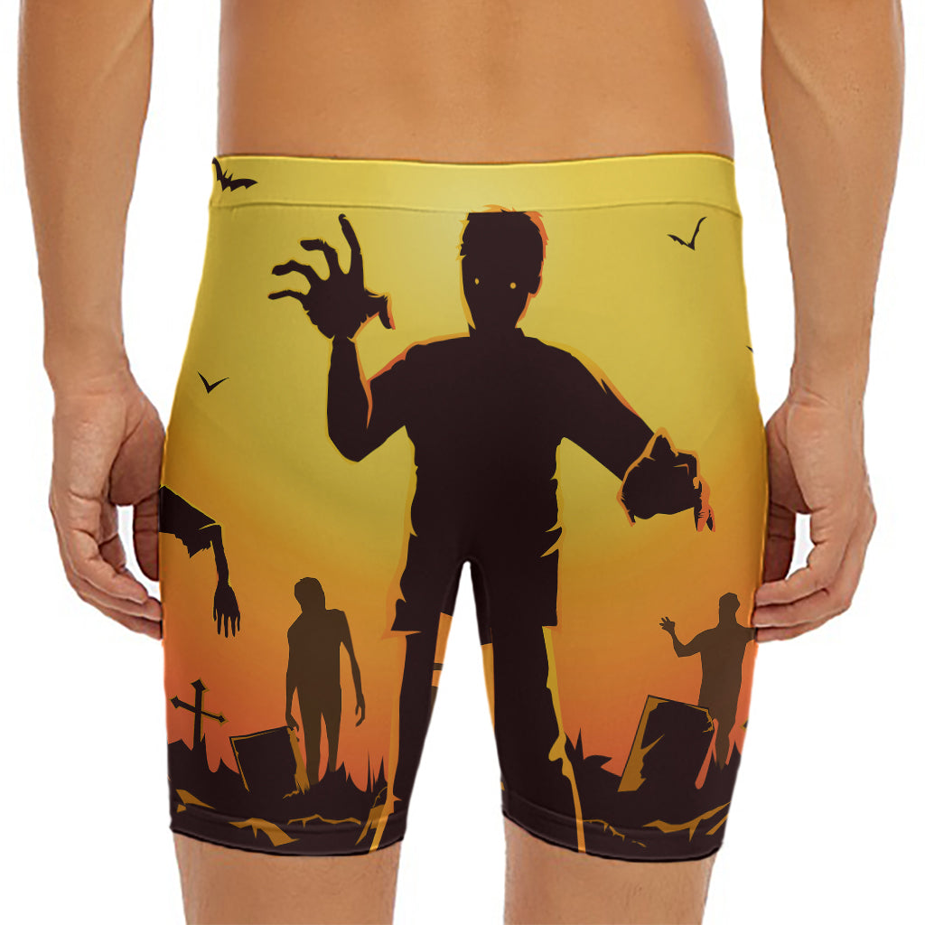 Halloween Walking Zombie Print Men's Long Boxer Briefs