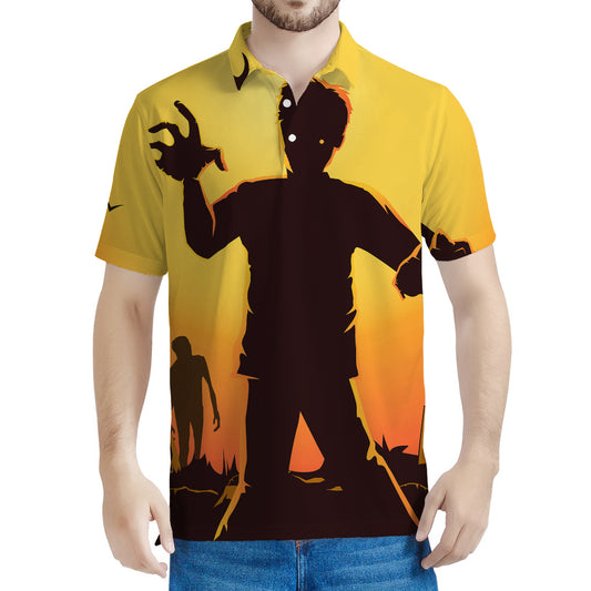 Halloween Walking Zombie Print Men's Polo Shirt