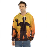 Halloween Walking Zombie Print Men's Velvet Pullover Hoodie