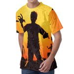 Halloween Walking Zombie Print Men's Velvet T-Shirt