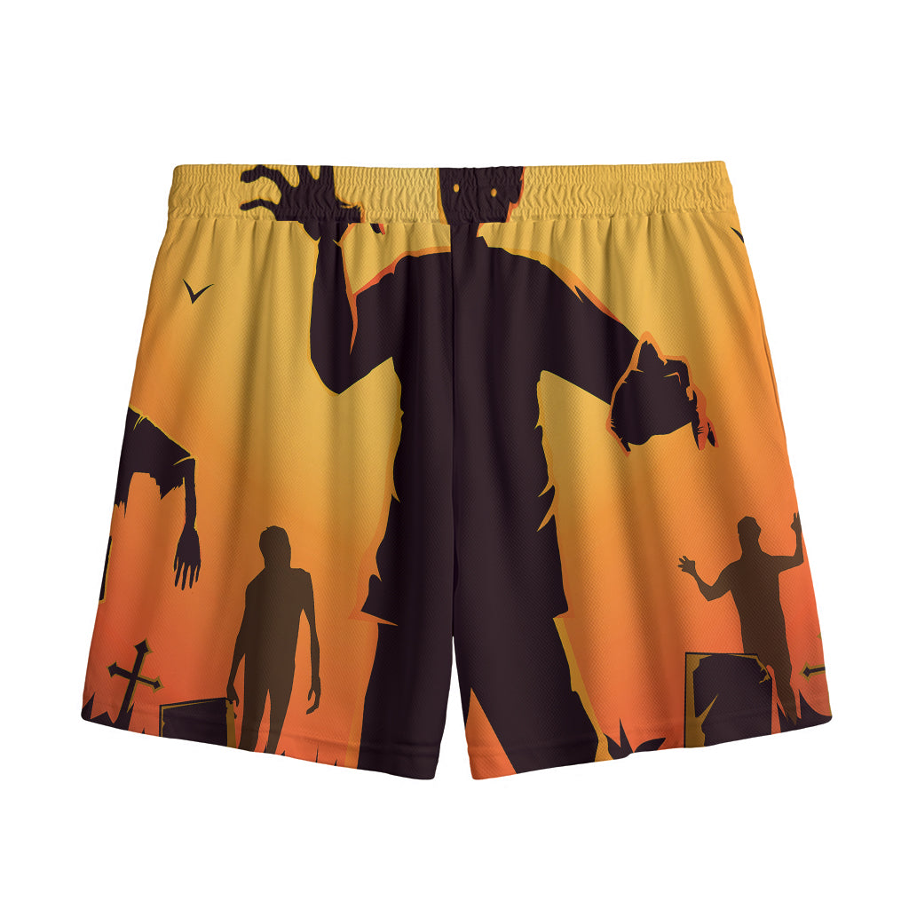 Halloween Walking Zombie Print Mesh Shorts