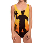 Halloween Walking Zombie Print One Piece Swimsuit