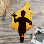 Halloween Walking Zombie Print One Shoulder Bodysuit