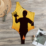Halloween Walking Zombie Print One Shoulder Bodysuit
