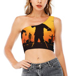 Halloween Walking Zombie Print One Shoulder Crop Top