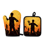 Halloween Walking Zombie Print Oven Mitt And Pot Holder Set