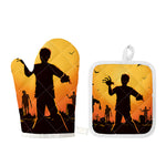 Halloween Walking Zombie Print Oven Mitt And Pot Holder Set