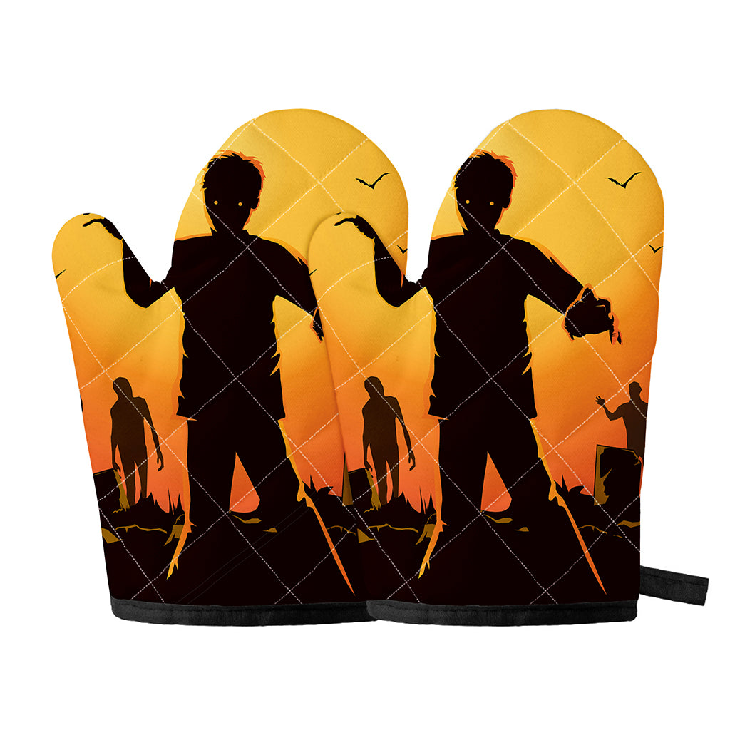 Halloween Walking Zombie Print Oven Mitts