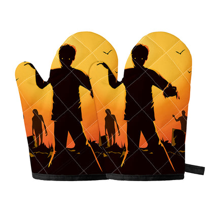 Halloween Walking Zombie Print Oven Mitts