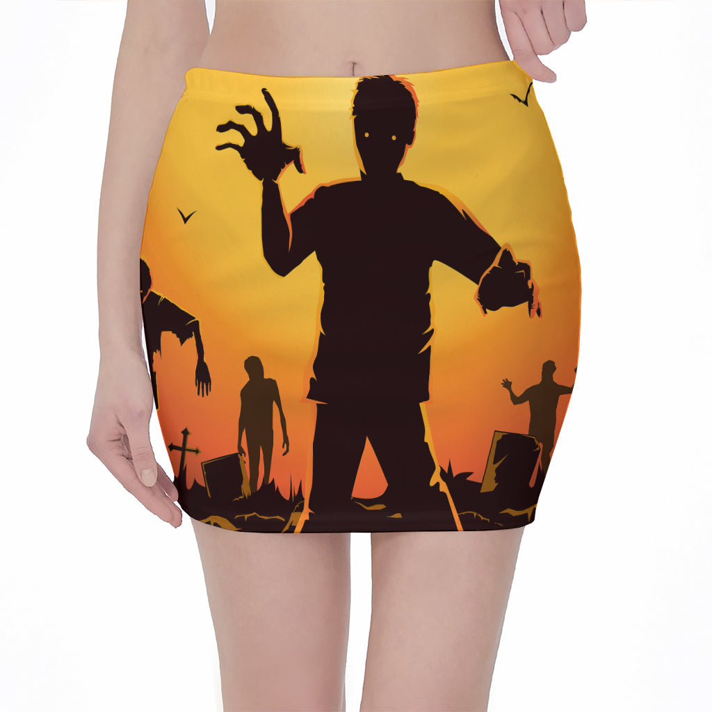 Halloween Walking Zombie Print Pencil Mini Skirt