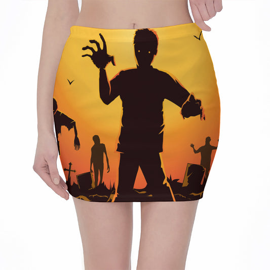 Halloween Walking Zombie Print Pencil Mini Skirt