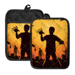 Halloween Walking Zombie Print Pot Holders With Pocket