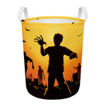 Halloween Walking Zombie Print Round Laundry Basket
