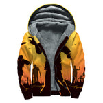 Halloween Walking Zombie Print Sherpa Lined Zip Up Hoodie