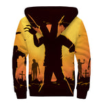 Halloween Walking Zombie Print Sherpa Lined Zip Up Hoodie
