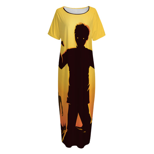 Halloween Walking Zombie Print Short Sleeve Long Nightdress