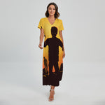 Halloween Walking Zombie Print Short Sleeve Maxi Dress