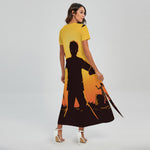Halloween Walking Zombie Print Short Sleeve Maxi Dress