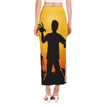 Halloween Walking Zombie Print Side Slit Maxi Skirt